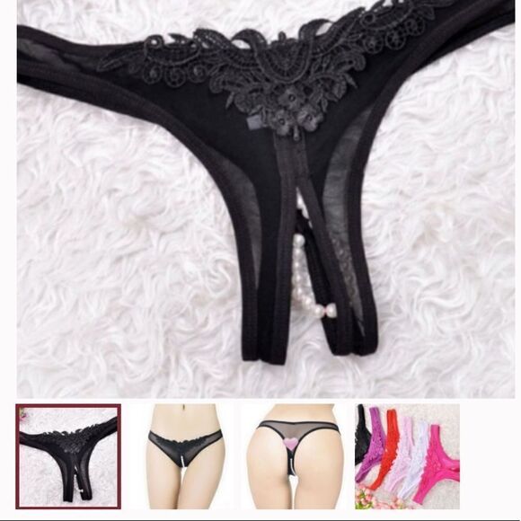 Black Open Panties with Faux Pearls - Picture 3 of 6